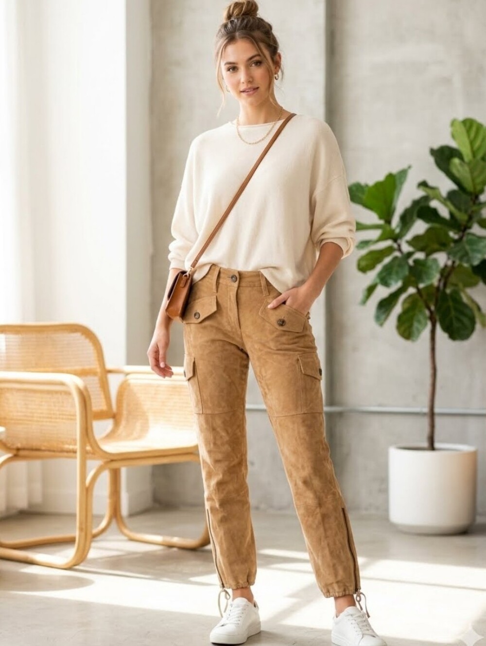 Womens Vintage Newport News Suede Cargo Pants Size 8
